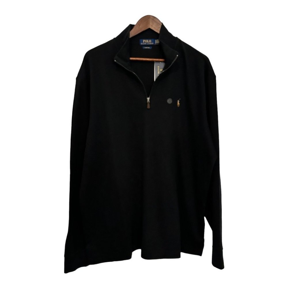 Polo Ralph Lauren Pullover Sweater 1/4 Zip Mock Neck Size XL Black Estate Rib